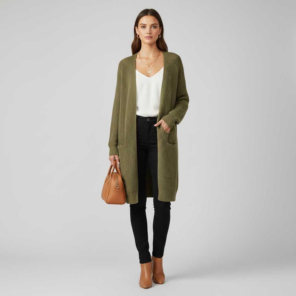 Black Cashmere Cardigan for Women | Elegant Long Layering Piece