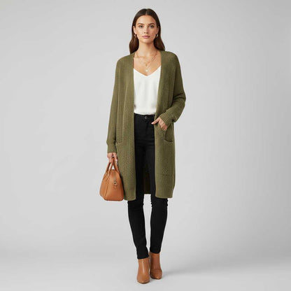 Black Cashmere Cardigan for Women | Elegant Long Layering Piece