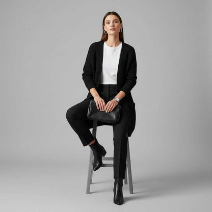 Black Cashmere Cardigan for Women | Elegant Long Layering Piece