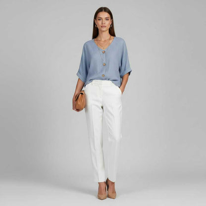 Elegant V-Neck Blouse | Women's Long Sleeve Fashion Top