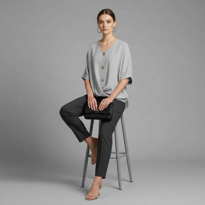 Elegant V-Neck Blouse | Women's Long Sleeve Fashion Top