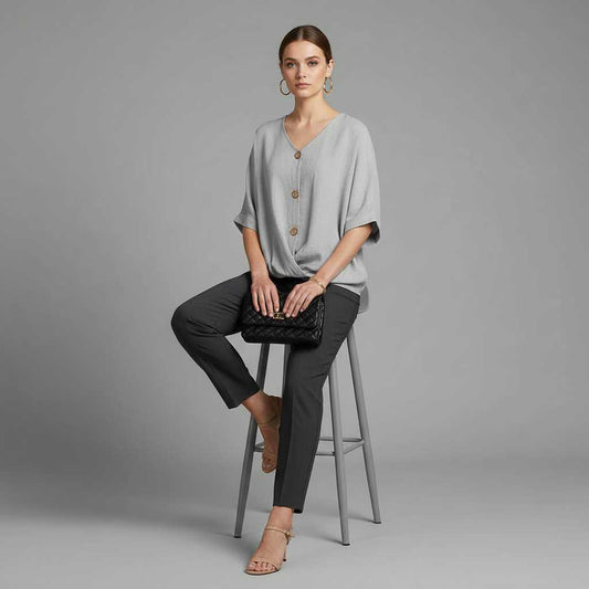 Elegant V-Neck Blouse | Women's Long Sleeve Fashion Top