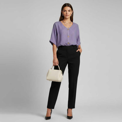Elegant V-Neck Blouse | Women's Long Sleeve Fashion Top