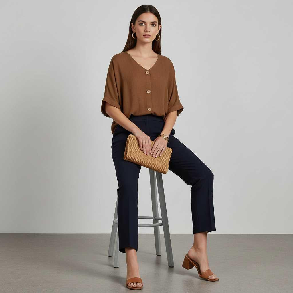 Elegant V-Neck Blouse | Women's Long Sleeve Fashion Top
