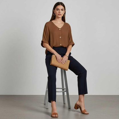 Elegant V-Neck Blouse | Women's Long Sleeve Fashion Top